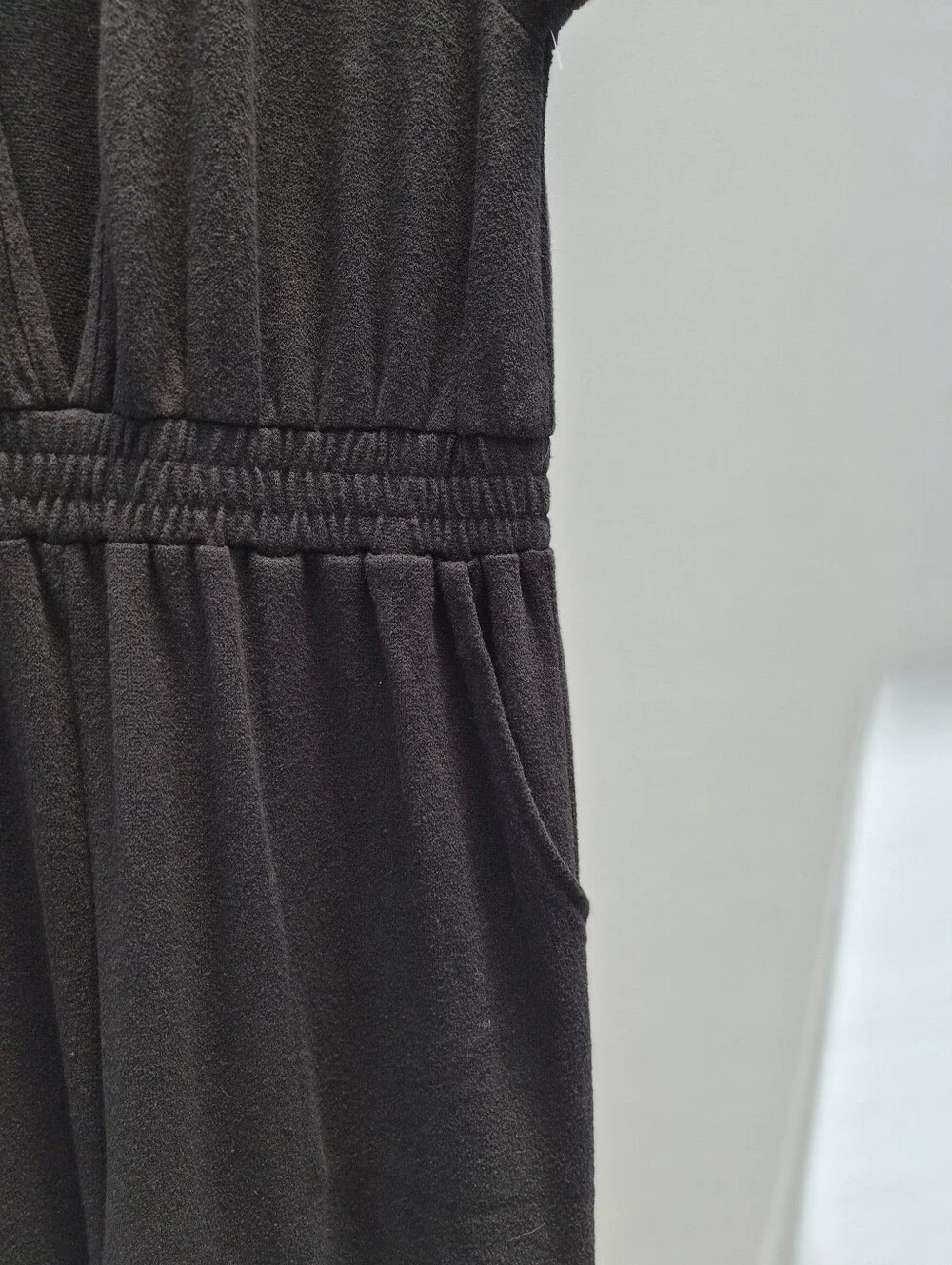 Free People Beach Rita Jumpsuit M Black Terry Knit Deep V Minimalist Resortwear